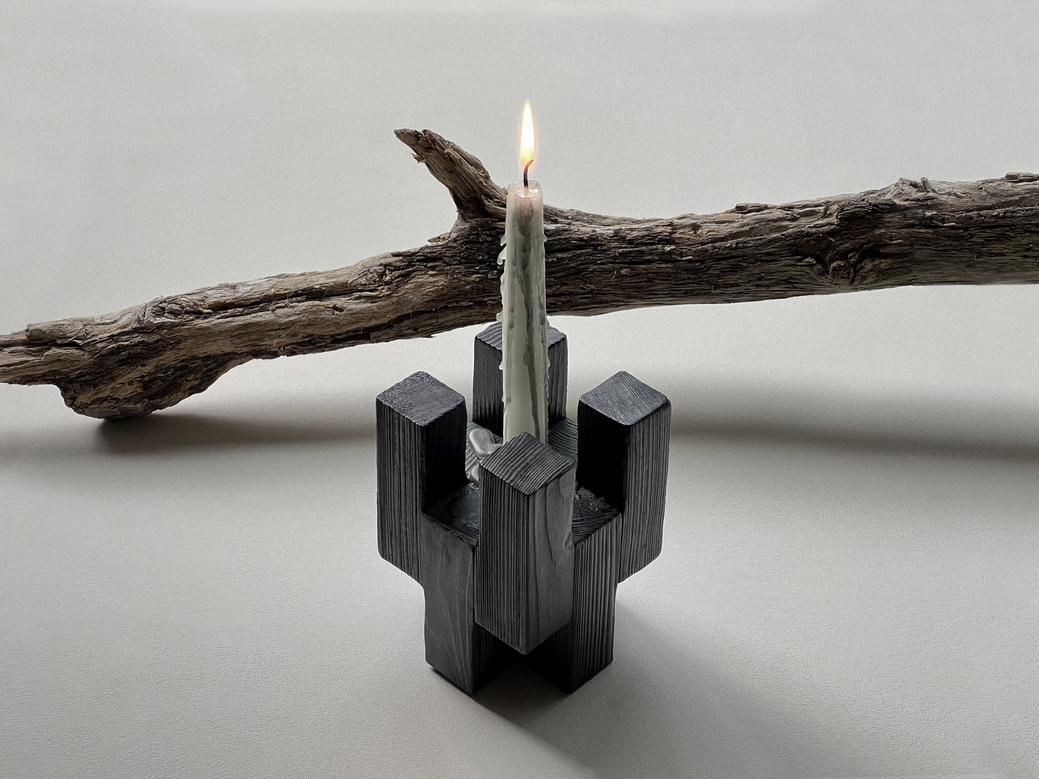 'Brick' Candle Holder/Burnt Wood